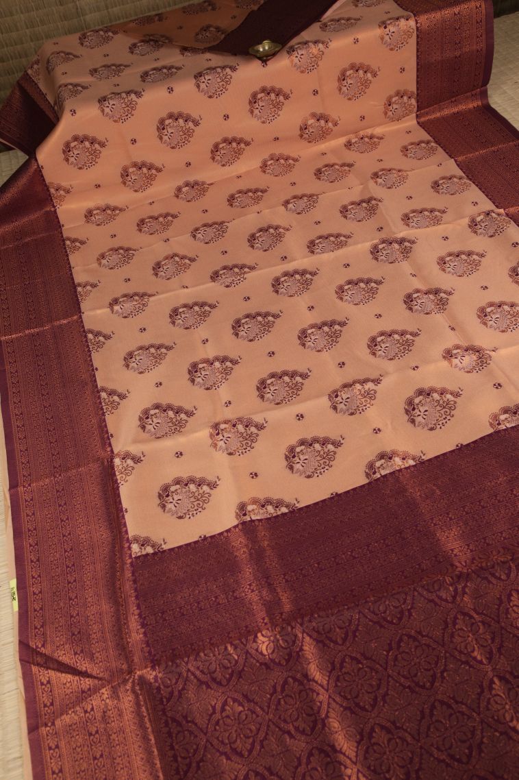 Flamingo Pink Apoorva Silk Sarees with Copper Zari Buttis (small Dots Or Motifs) view 2