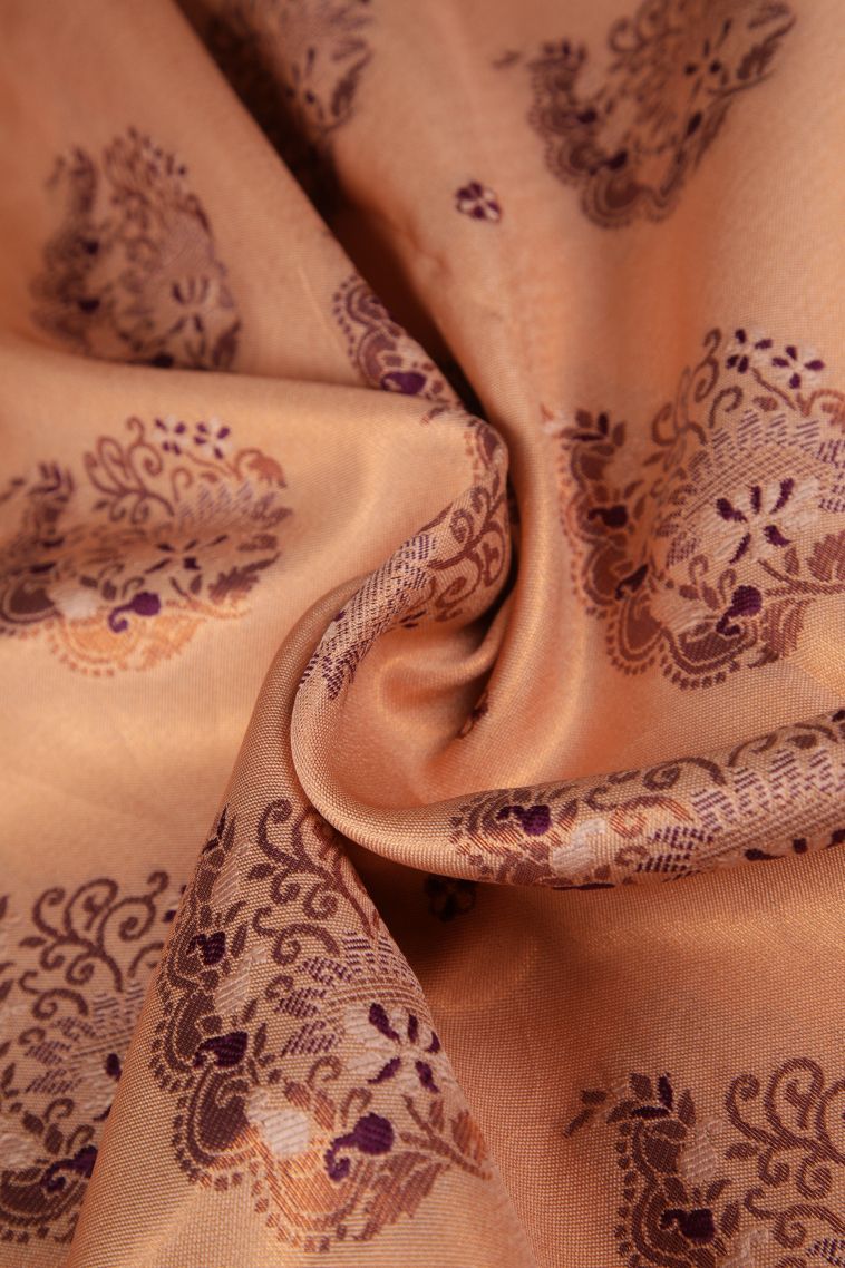 Flamingo Pink Apoorva Silk Sarees with Copper Zari Buttis (small Dots Or Motifs) view 4