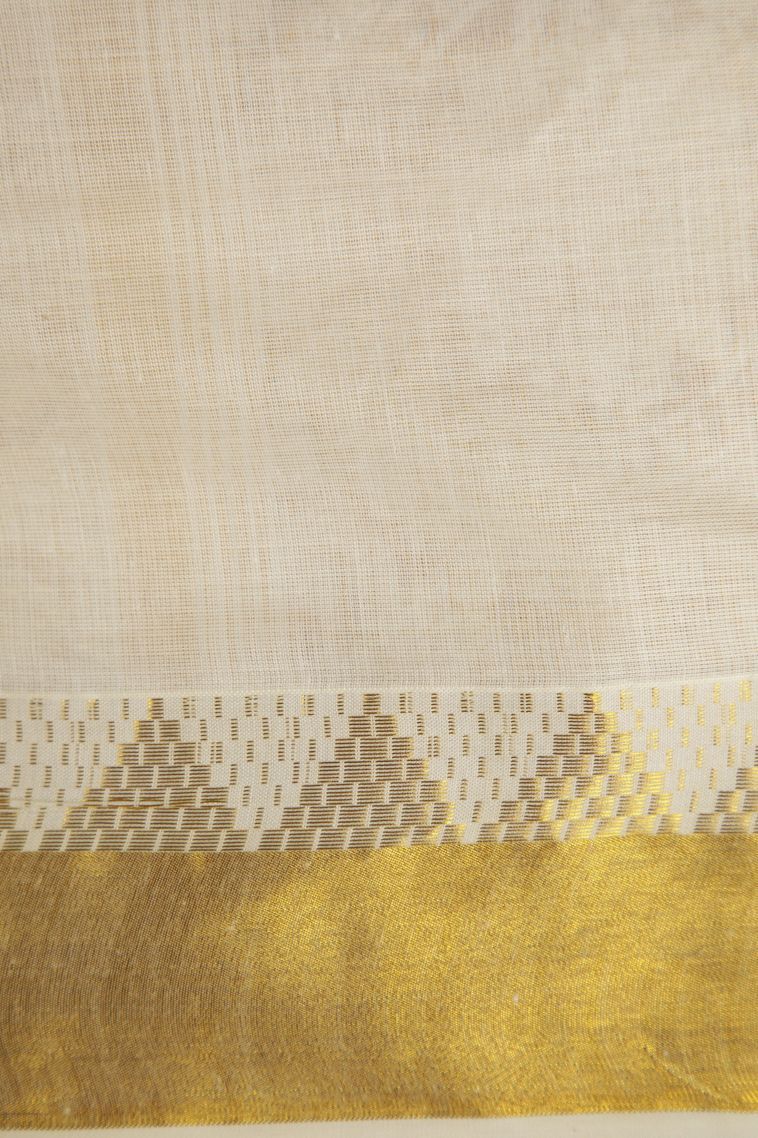 Cream White Silk Cotton with Gold Zari Buttis (small Dots Or Motifs) view 3