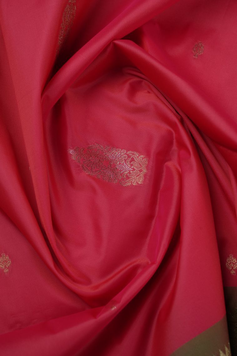 Strawberry Pink Soft Silk Saree with Gold Zari Buttis (small Dots Or Motifs) view 4