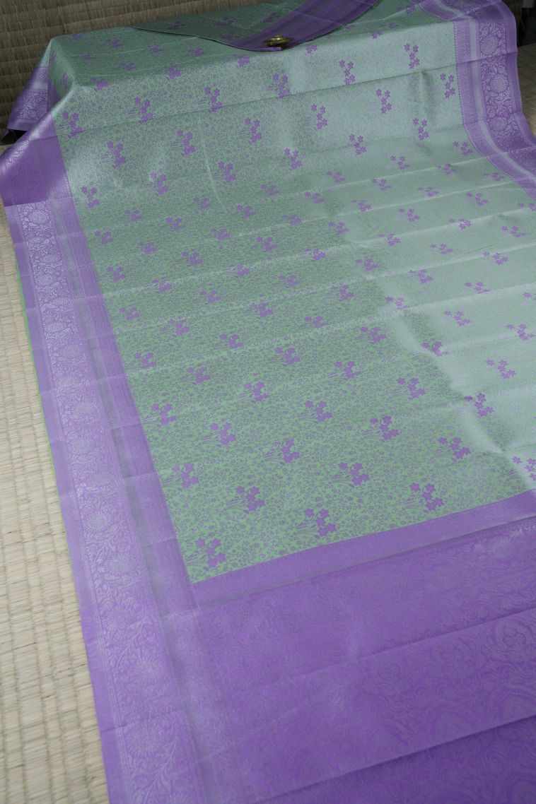 Pistachio Green Visiri Madippu Silk Sarees with Silver Zari Buttis (small Dots Or Motifs) view 2