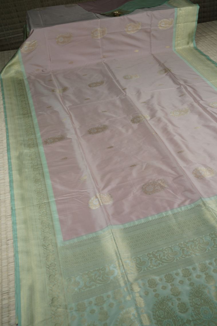 Crepe Pink Soft Silk Saree with Gold Zari Buttis (small Dots Or Motifs) view 2