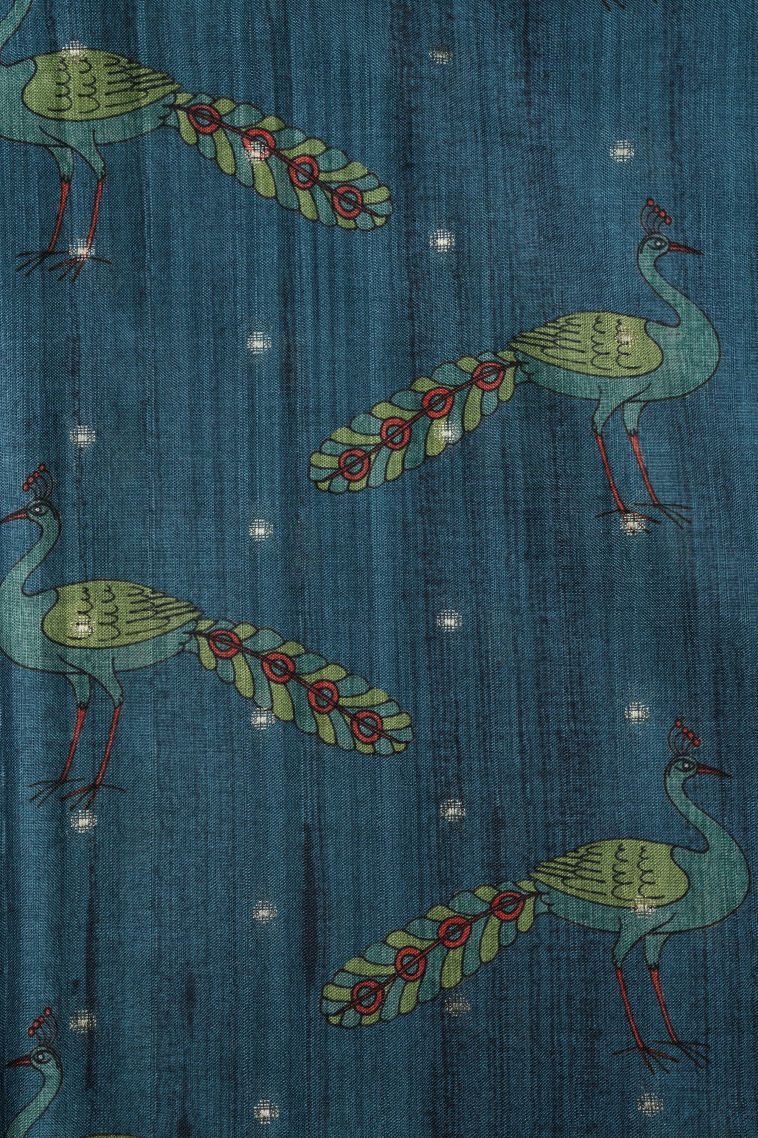 Ocean Blue Tussar Saree with Without Zari Zari Floral Patterns view 3