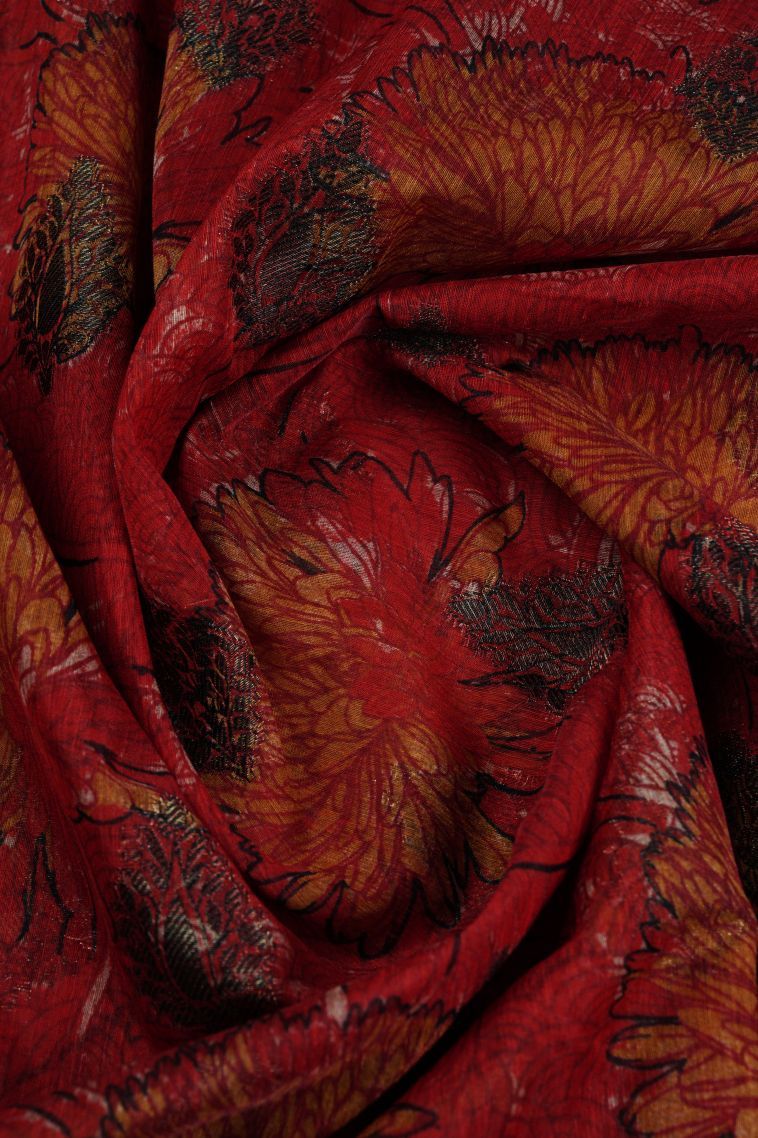 Apple Red Art Silk with Bronze Zari Floral Patterns view 4