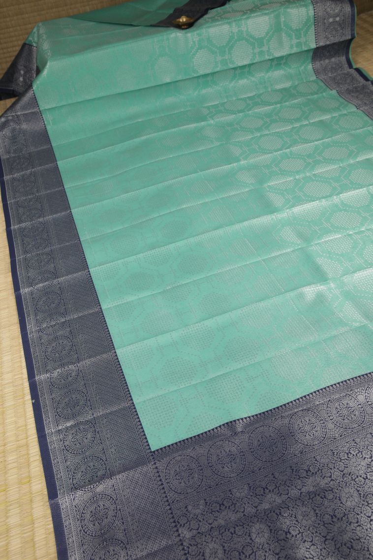 Sky Blue Visiri Madippu Silk Sarees with Silver Zari Geometric Shapes view 2