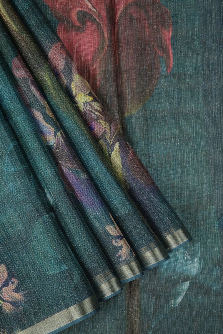 Blue Tussar Silk Saree with Without Zari Zari Floral Patterns view 1