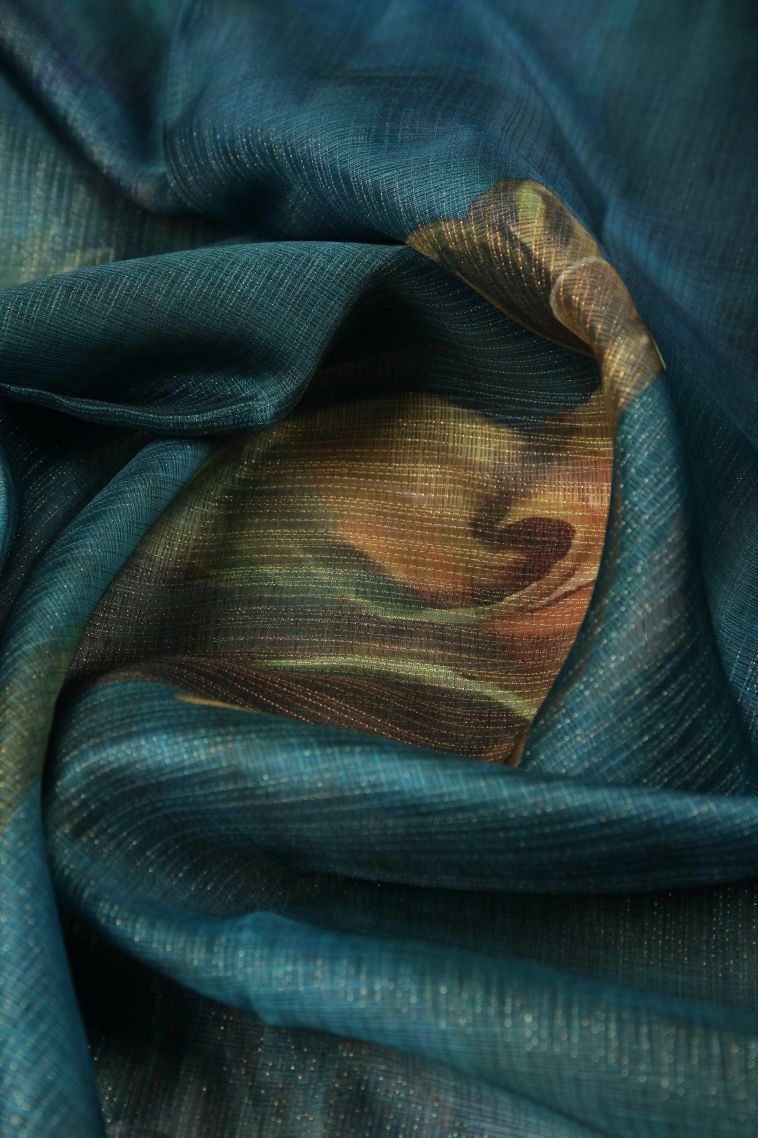 Blue Tussar Silk Saree with Without Zari Zari Floral Patterns view 4