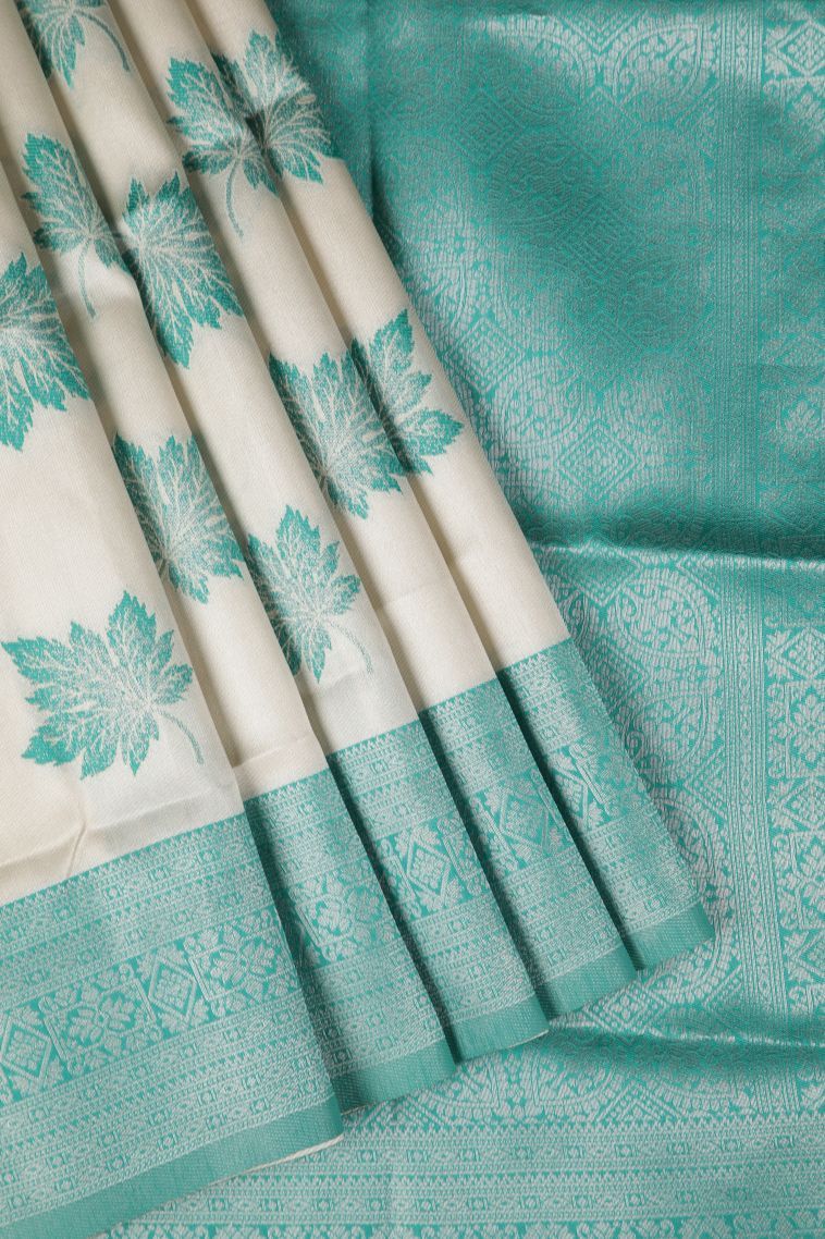 Chiffon White Apoorva Silk Sarees with Silver Zari Buttis (small Dots Or Motifs) view 1