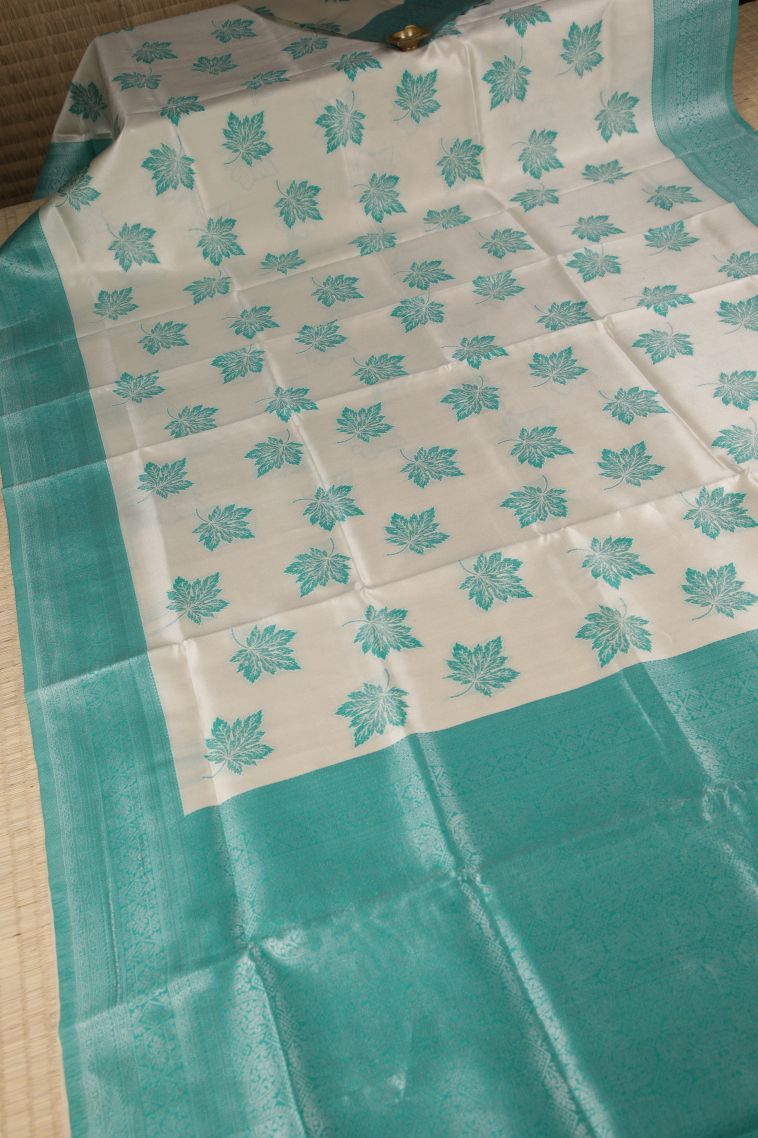 Chiffon White Apoorva Silk Sarees with Silver Zari Buttis (small Dots Or Motifs) view 2