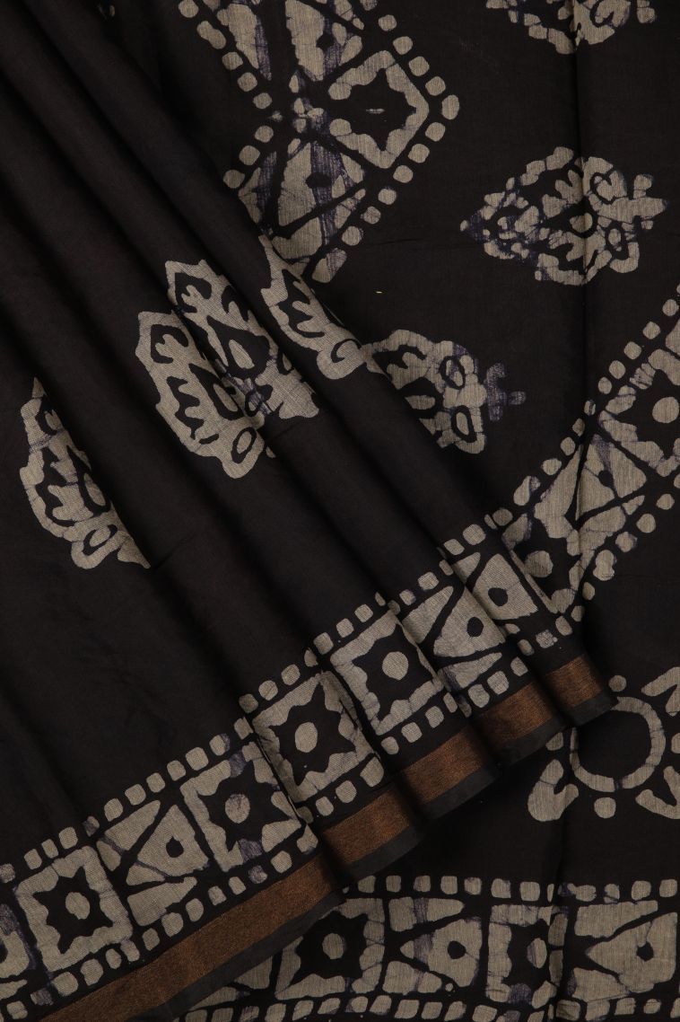 Asphalt Black Chanderi Cotton Sarees with Without Zari Zari Buttis (small Dots Or Motifs) view 1