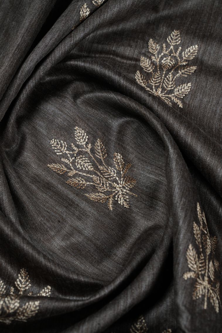 Abbey Black Tussar Saree with Bronze Zari Floral Patterns view 4
