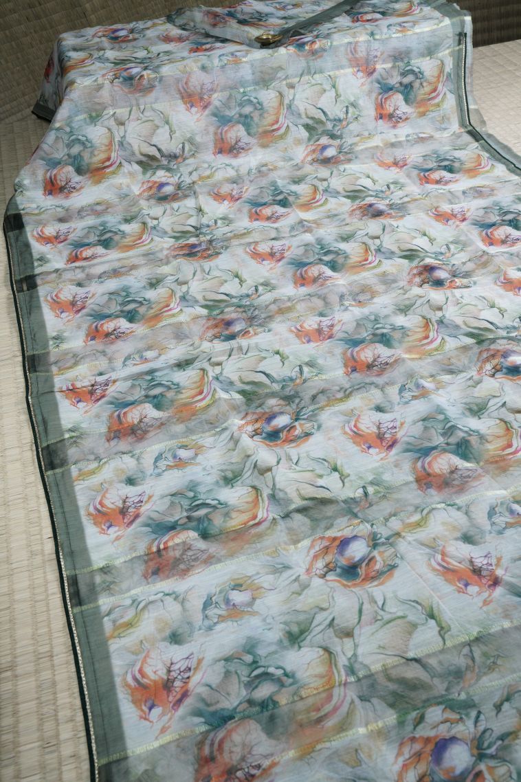 Pine Green Art Silk with Without Zari Zari Floral Patterns view 2