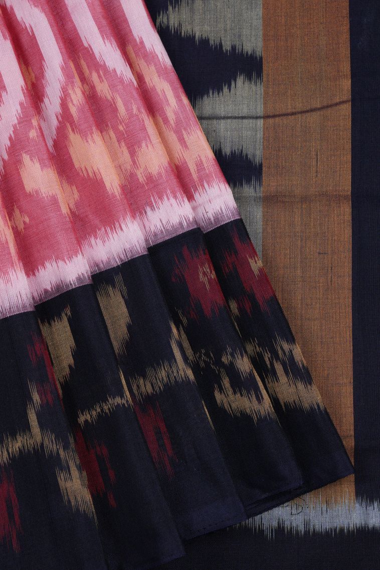 Rose Pink Ikkat Cotton Sarees with Without Zari Zari Geometric Shapes view 1