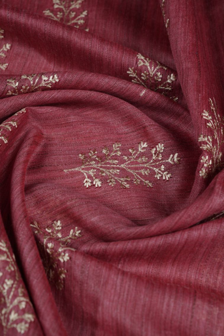 Rouge Pink Tussar Saree with Bronze Zari Floral Patterns view 4