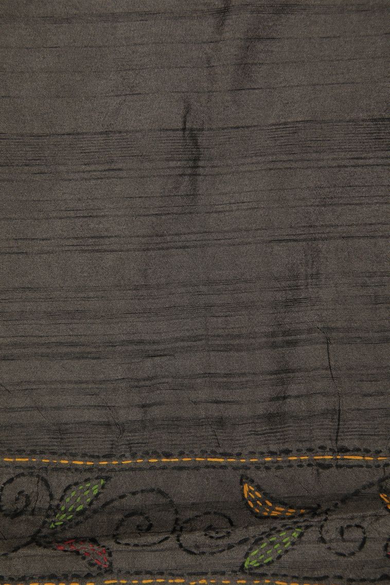 Damp Black Tussar Silk Saree with Without Zari Zari Floral Patterns view 3