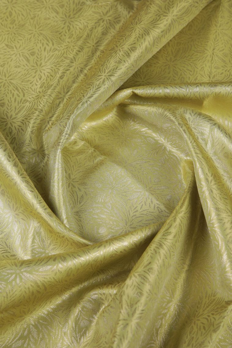 Olive Green Tissue Silk Sarees with Silver Zari Floral Patterns view 4