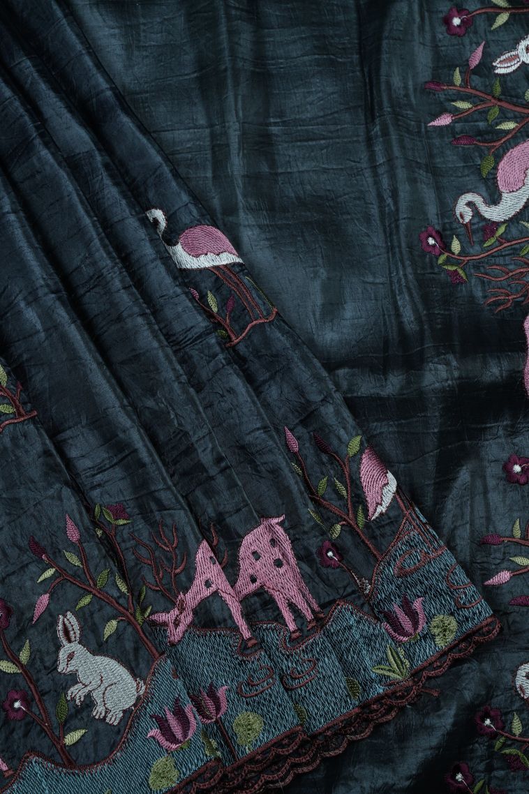 Charleston Black Organza Saree with Without Zari Zari Buttis (small Dots Or Motifs) view 1