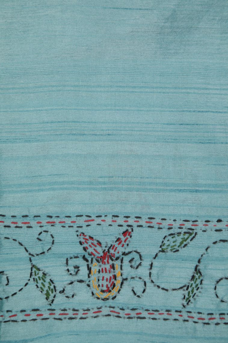 Arctic Blue Tussar Silk Saree with Without Zari Zari Floral Patterns view 3