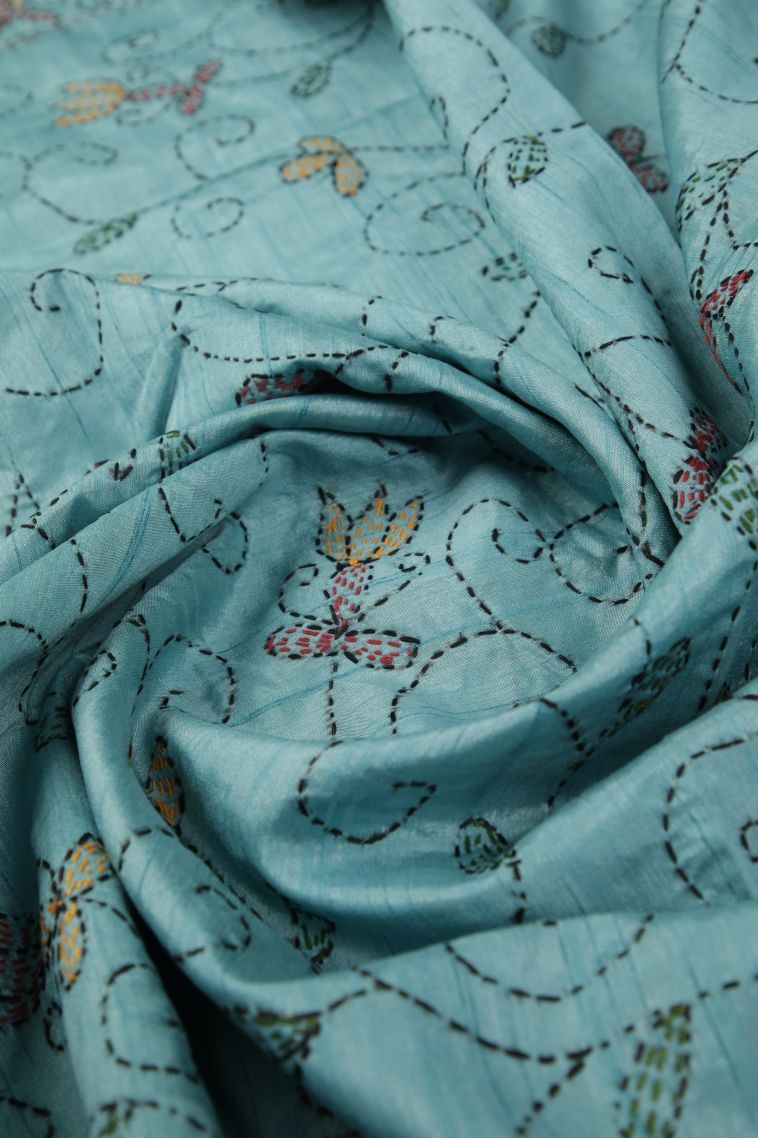 Arctic Blue Tussar Silk Saree with Without Zari Zari Floral Patterns view 4