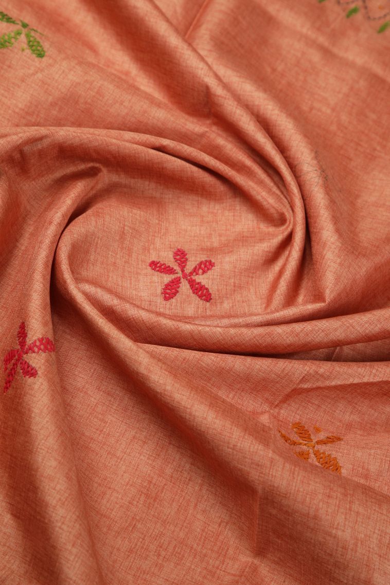 Peach Pink Tussar Silk Saree with Without Zari Zari Buttis (small Dots Or Motifs) view 4