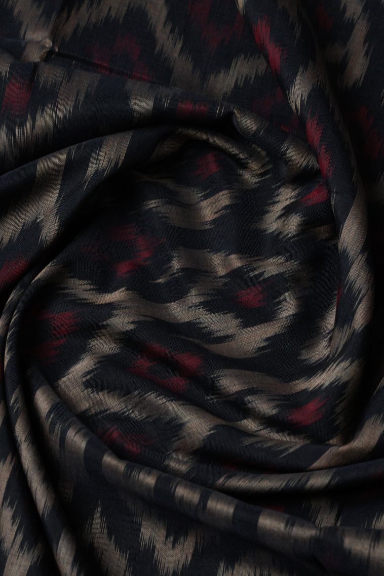 Asphalt Black Ikkat Cotton Sarees with Without Zari Zari Geometric Shapes view 4