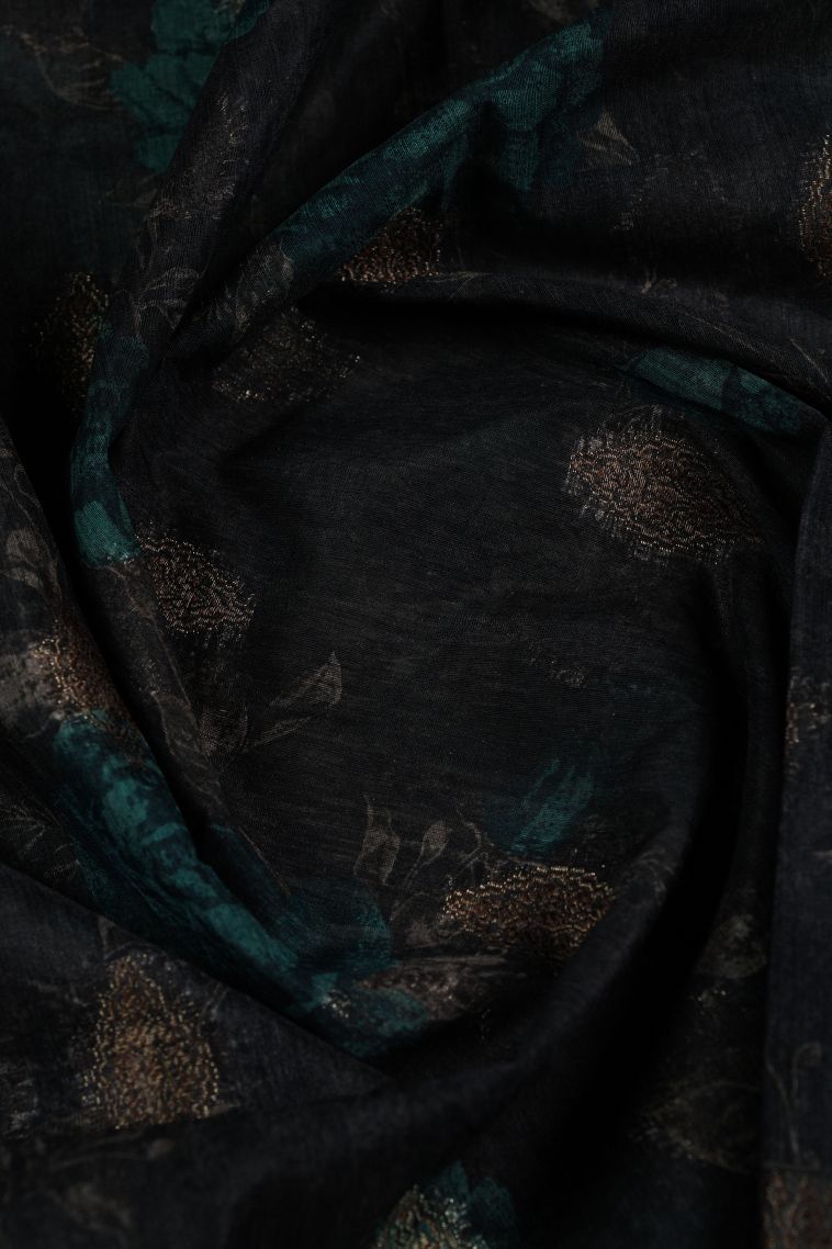 Asphalt Black Art Silk with Bronze Zari Floral Patterns view 4