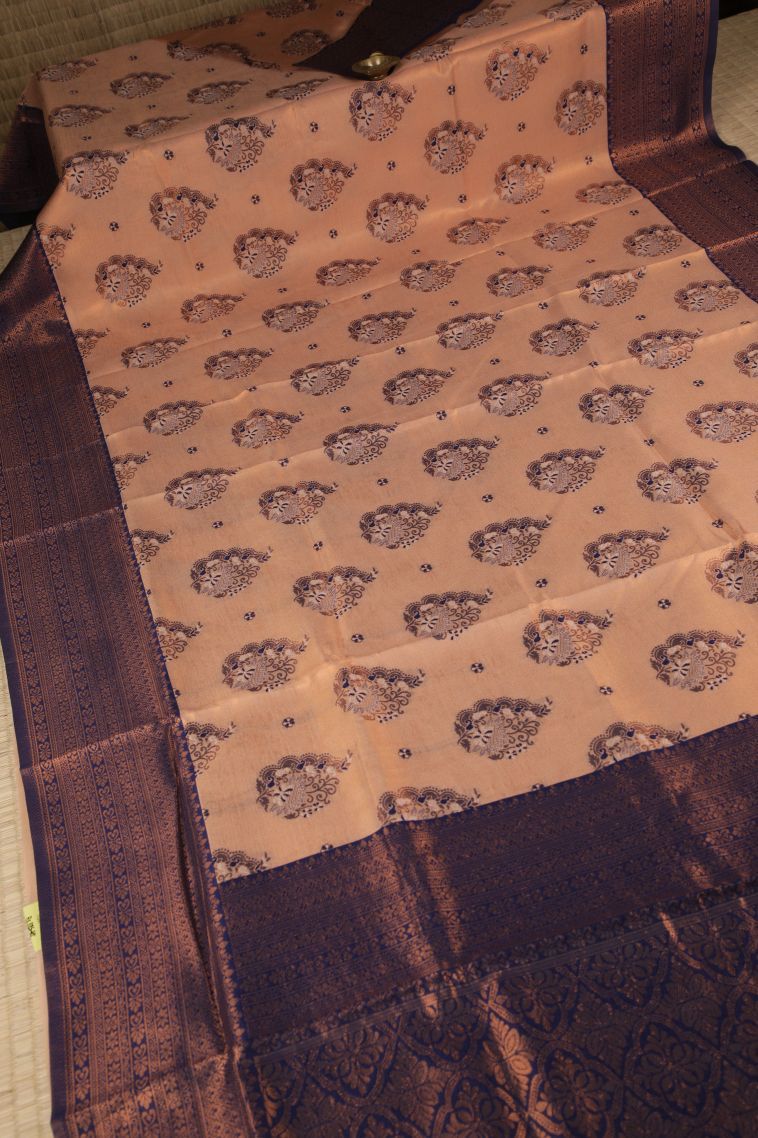 Peach Pink Apoorva Silk Sarees with Copper Zari Buttis (small Dots Or Motifs) view 2