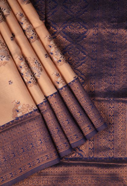 Peach Pink Apoorva Silk Sarees with Copper Zari Buttis (small Dots Or Motifs)
