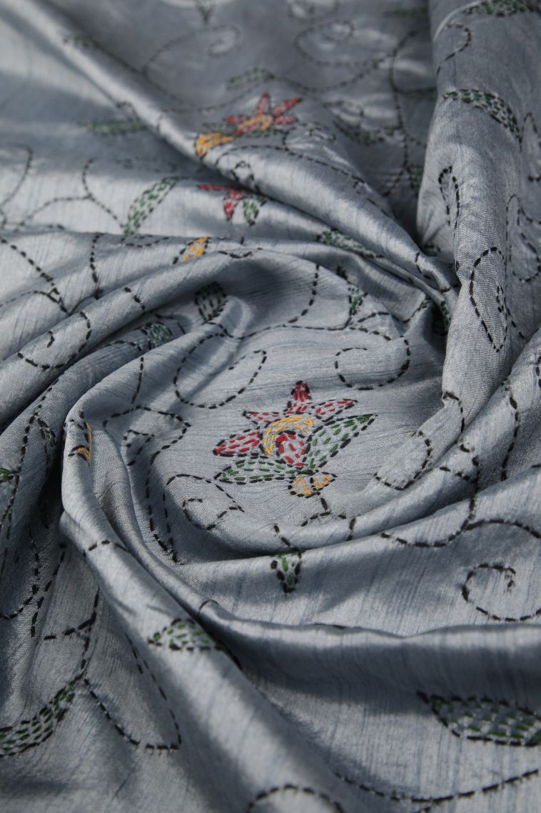Gray Black Tussar Silk Saree with Without Zari Zari Floral Patterns view 4