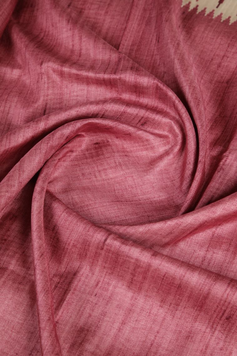 Wood Brown Tussar Saree with Without Zari Zari Plain view 4