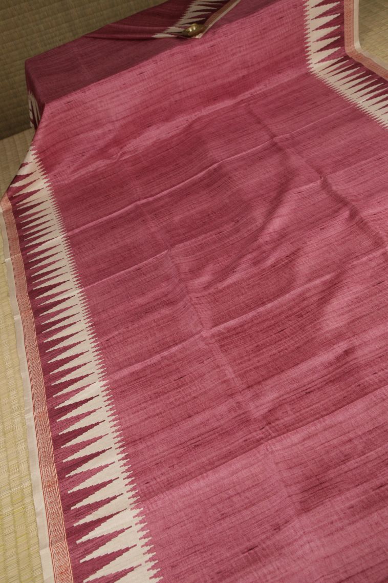 Wood Brown Tussar Saree with Without Zari Zari Plain view 2