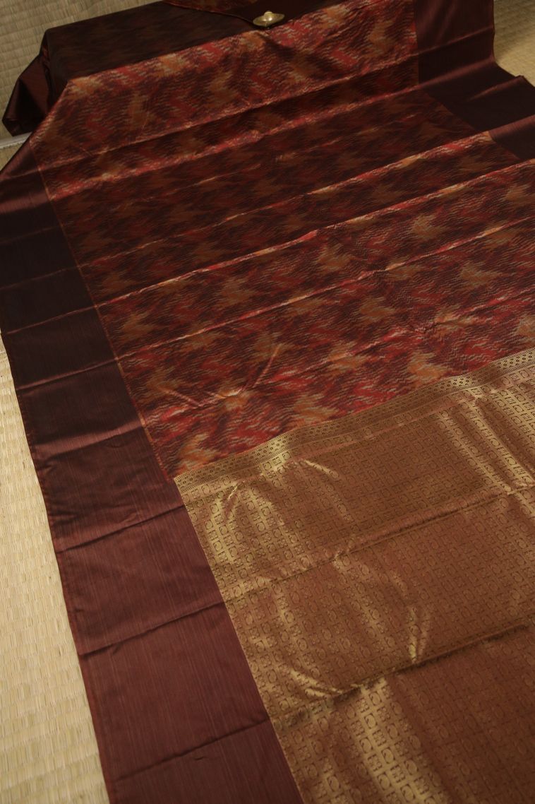 Tawny Brown Soft Silk Sarees with Without Zari Zari Geometric Shapes view 2