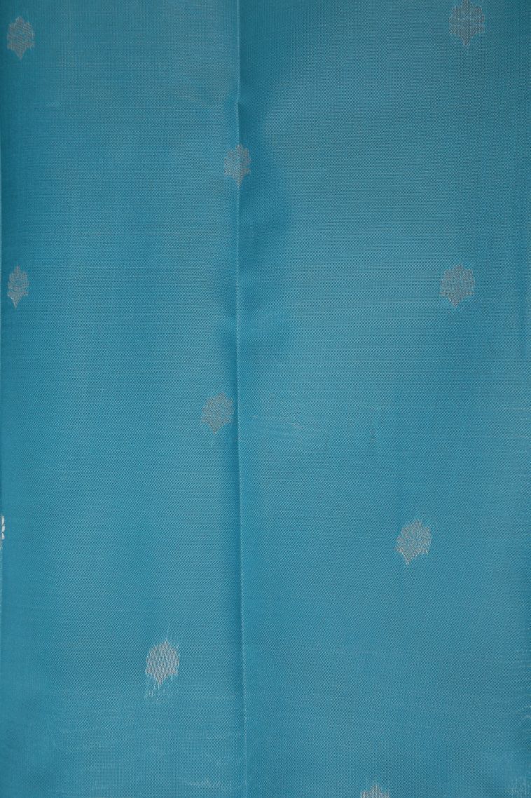 Sky Blue Visiri Madippu Silk Sarees with Silver Zari Floral Patterns view 3
