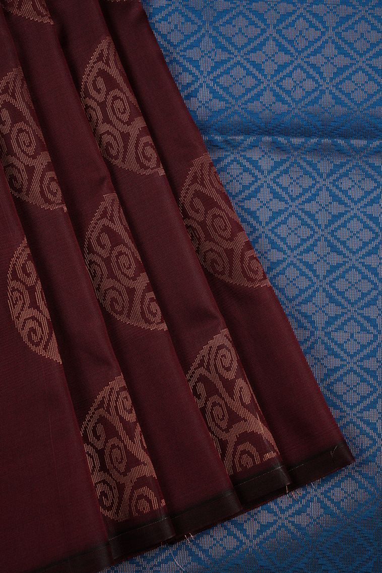 Sangria Red Soft Silk Saree with Copper Zari Buttis (small Dots Or Motifs) view 1