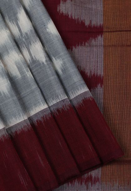 Gray Black Ikkat Cotton Sarees with Without Zari Zari Geometric Shapes