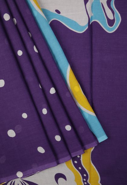 Indigo Blue Cotton Sarees with Without Zari Zari Floral Patterns