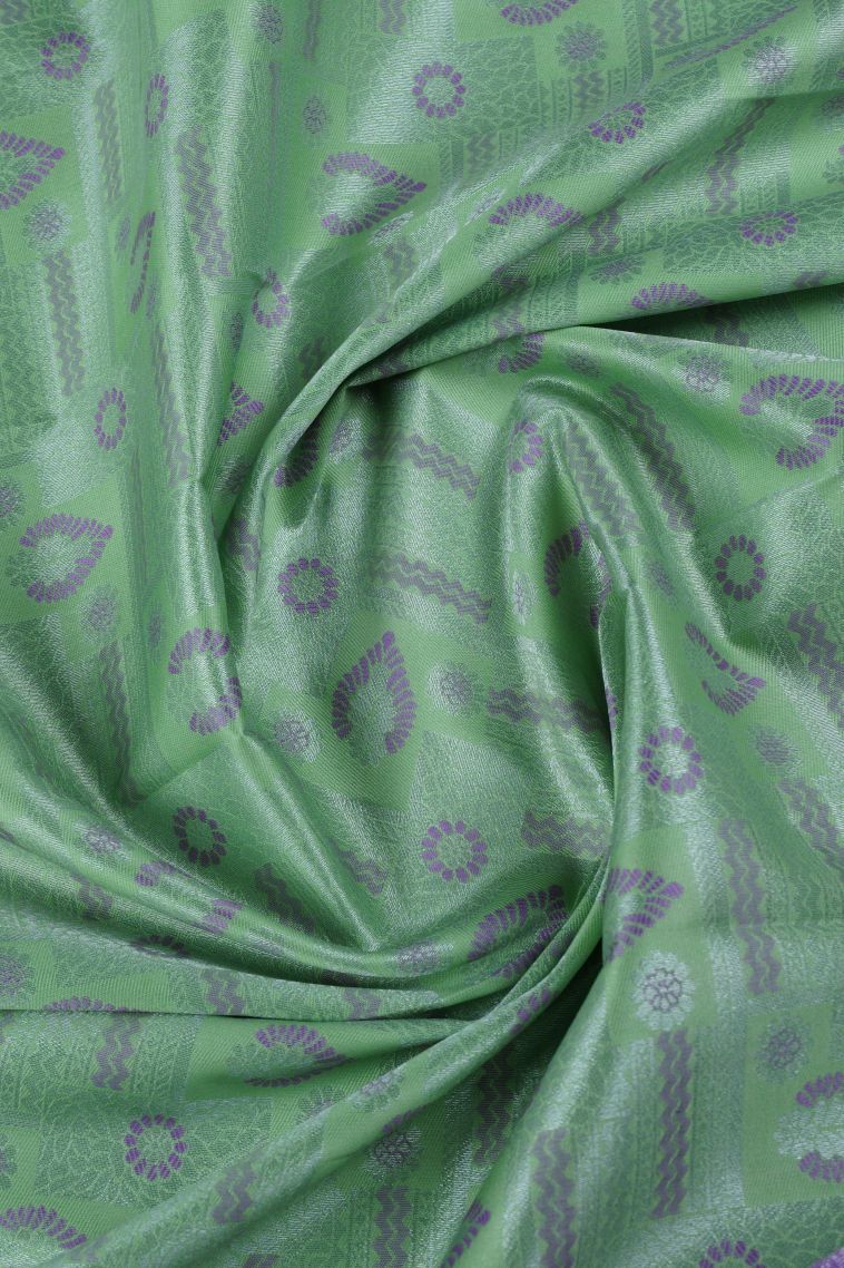 Pistachio Green Visiri Madippu Silk Sarees with Silver Zari Floral Patterns view 4