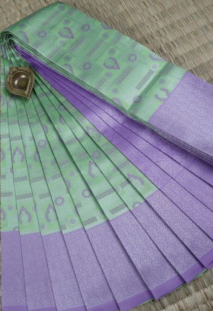 Pistachio Green Visiri Madippu Silk Sarees with Silver Zari Floral Patterns