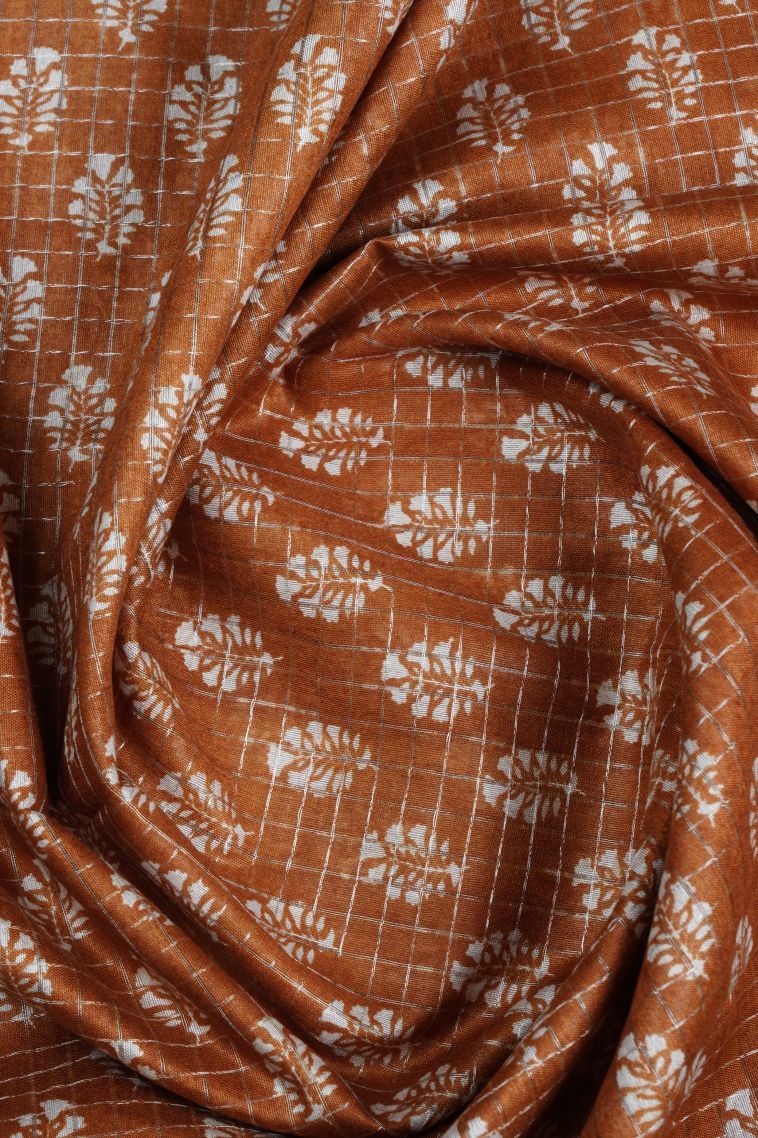 Bronze Orange Chanderi Cotton Sarees with Without Zari Zari Floral Patterns view 4
