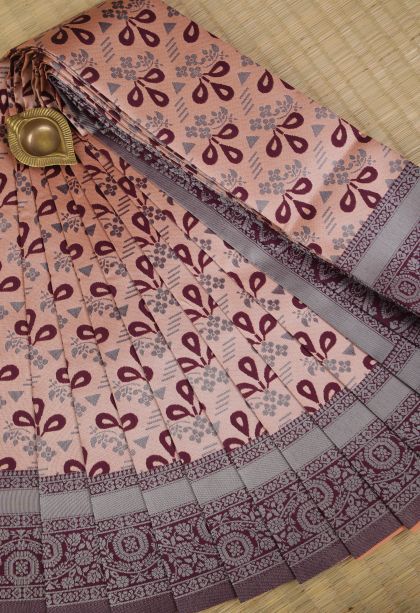 Cantaloupe Orange Visiri Madippu Silk Sarees with Silver Zari Floral Patterns