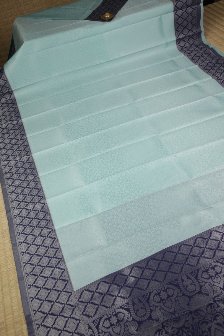 Sky Blue Visiri Madippu Silk Sarees with Silver Zari Floral Patterns view 2