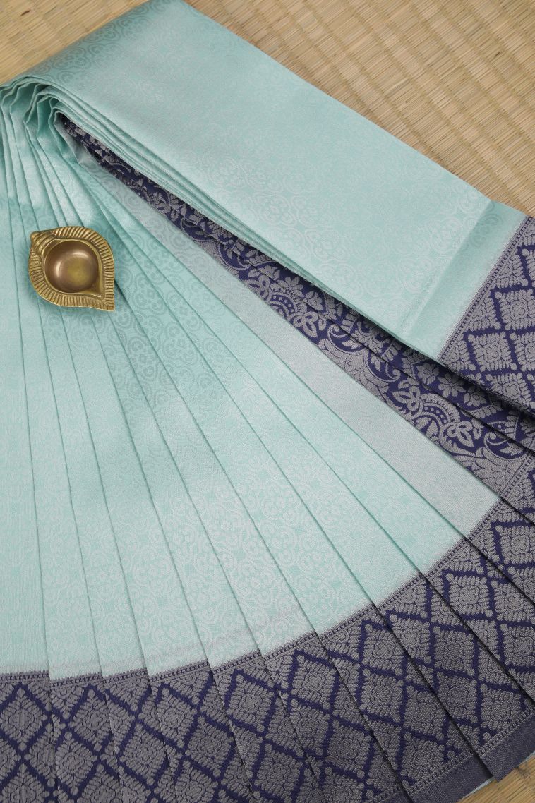 Sky Blue Visiri Madippu Silk Sarees with Silver Zari Floral Patterns view 1
