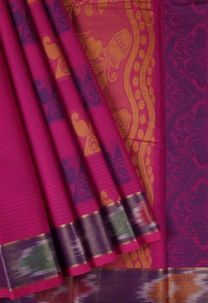 Magenta  Pink Kanchi Cotton Sarees with Without Zari Zari Buttis (small Dots Or Motifs)