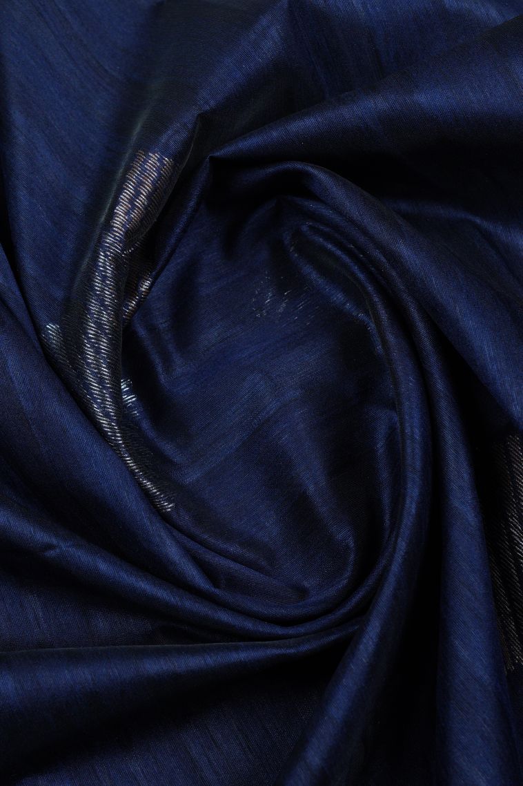 Navy Blue Tussar Saree with Gold Zari Buttis (small Dots Or Motifs) view 4
