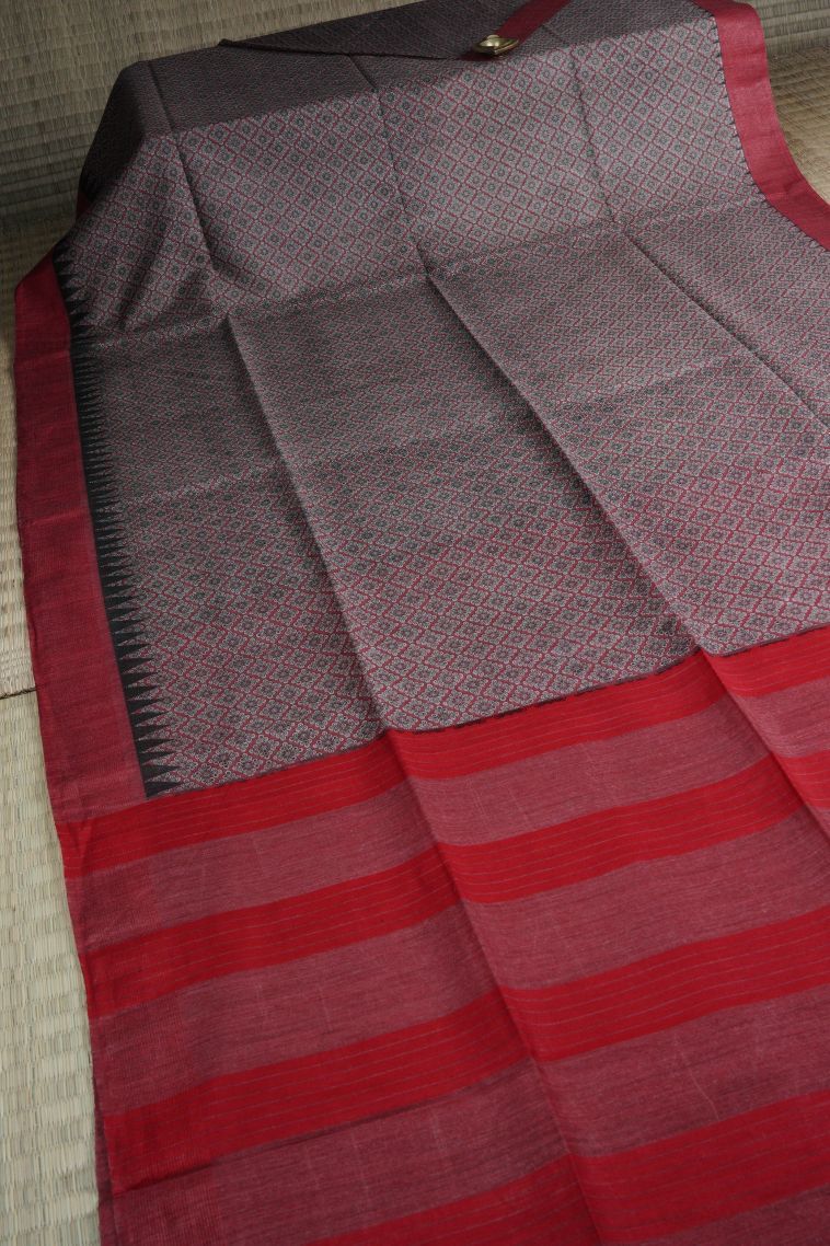 Dawn Red Chanderi Cotton Sarees with Without Zari Zari Floral Patterns view 2