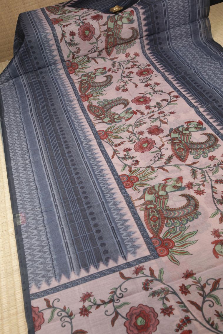 Crepe Pink Tussar Saree with Without Zari Zari Floral Patterns view 2