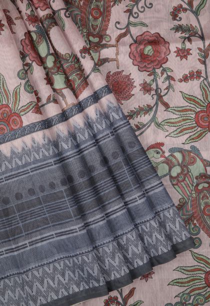 Crepe Pink Tussar Saree with Without Zari Zari Floral Patterns