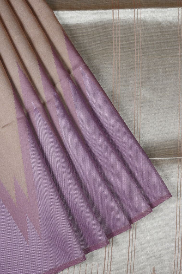 Tortilla Brown Tussar Saree with Silver Zari Floral Patterns view 1