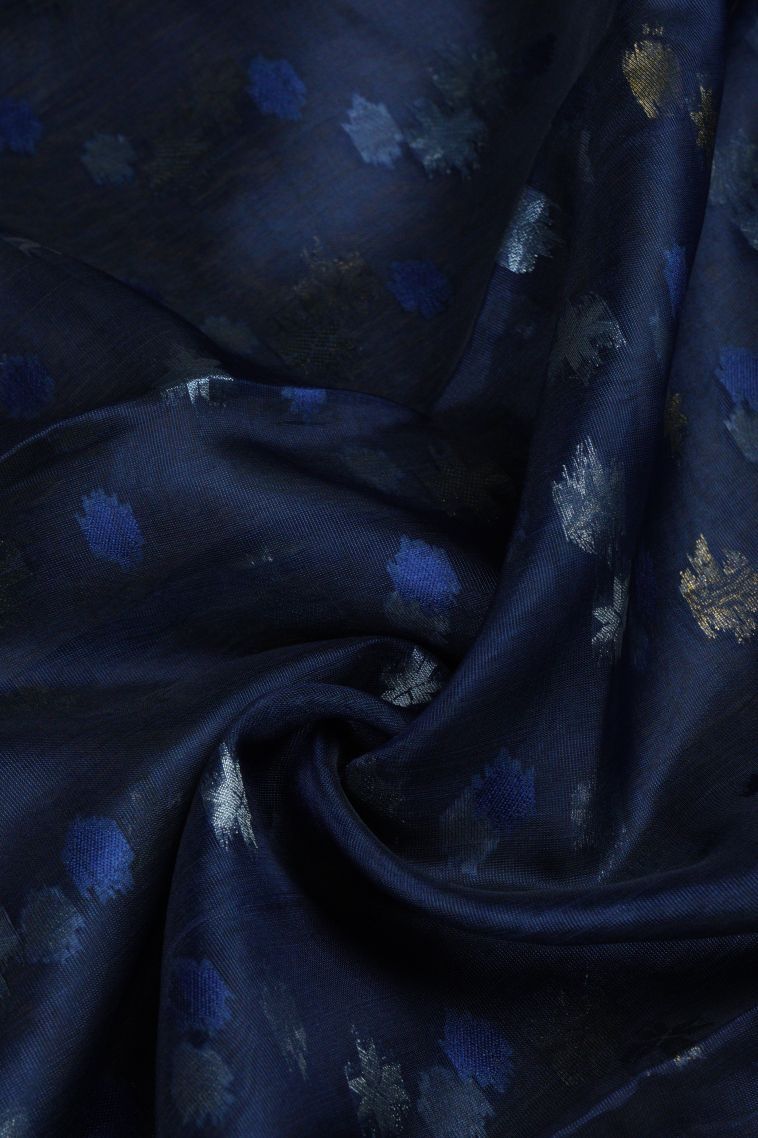 Berry Blue Tussar Saree with Without Zari Zari Buttis (small Dots Or Motifs) view 4