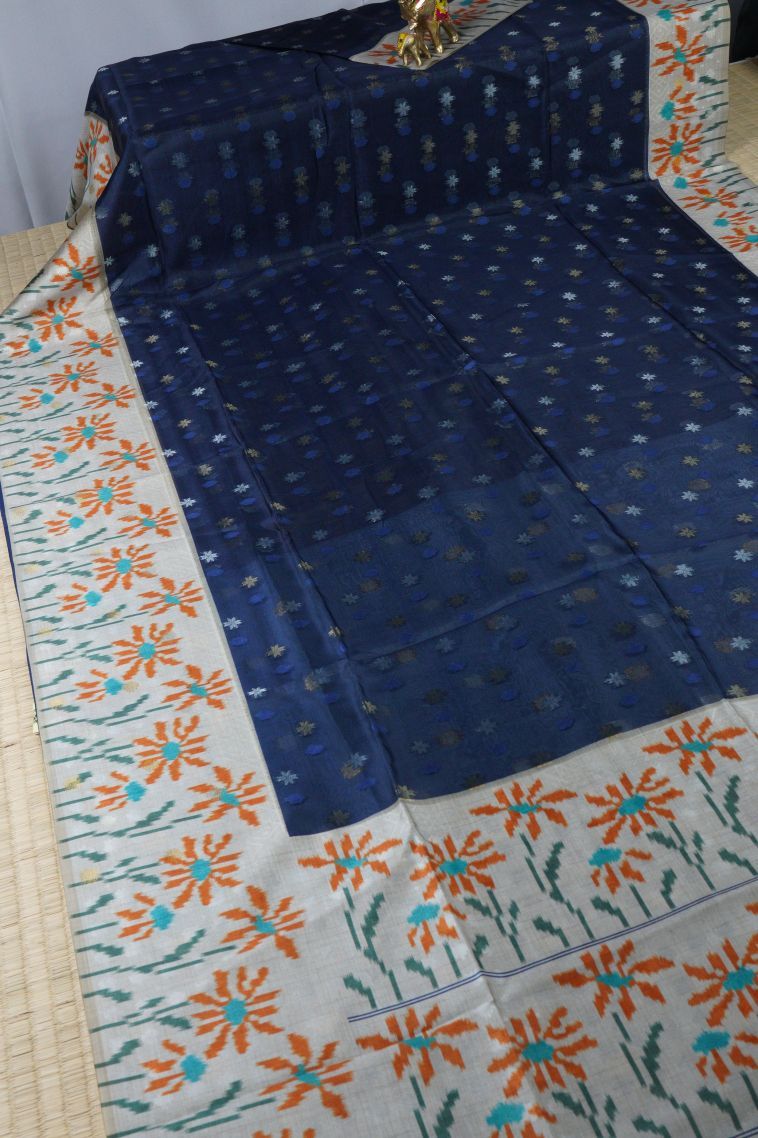 Berry Blue Tussar Saree with Without Zari Zari Buttis (small Dots Or Motifs) view 2